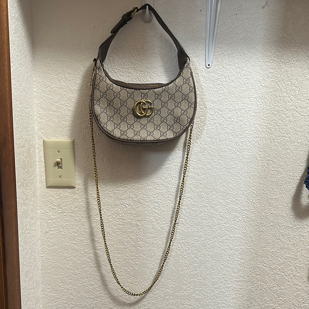 Gucci Beige and Brown Shoulder Bag with Gold Chain
